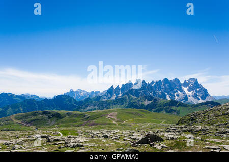 Italian mountain panorama. 'Pale di San Martino' peaks. Sport and outdoor Stock Photo