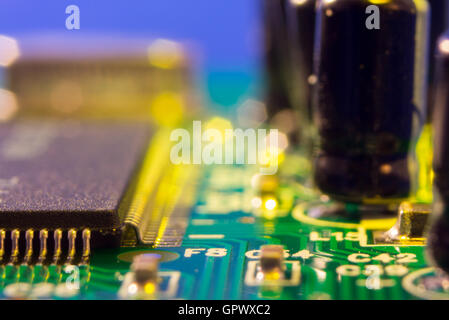 Photograph of Electronic Circuitry with Yellow Highlighting Stock Photo