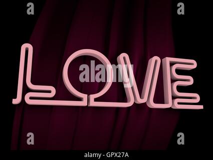 San Valentine card. Neon shine LOVE word in 3D effect Stock Photo