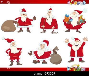 Cartoon Illustration of Santa Claus with Presents on Christmas Time Characters Set Stock Vector
