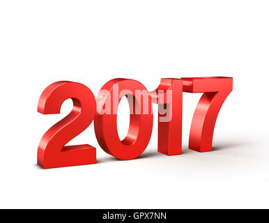 New Year 2017 type, colored in red and isolated on white - 3D illustration Stock Photo