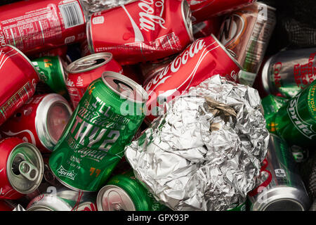 aluminum recycling bin, Lancaster, Pennsylvania, USA Stock Photo