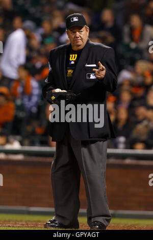 May 25, 2011; San Francisco, CA, USA;  Home plate umpire Joe West (22) during the eighth inning between the San Francisco Giants and the Florida Marlins at AT&T Park. Stock Photo
