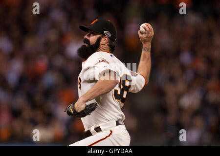 San Francisco Giants pitcher Brian Wilson throws against the Los Angeles  Dodgers in the ninth inning on Sunday, April 5, 2009, in San Francisco,  California. The Giants won 3-1. (Photo by Aric