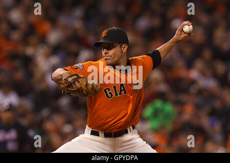 July 8, 2011; San Francisco, CA, USA;  San Francisco Giants relief pitcher Javier Lopez (49) pitches against the New York Mets during the eighth inning at AT&T Park. Stock Photo