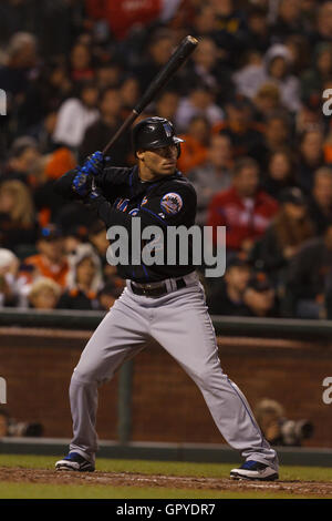 July 8, 2011; San Francisco, CA, USA;  New York Mets left fielder Scott Hairston (12) at bat against the San Francisco Giants during the ninth inning at AT&T Park. New York defeated San Francisco 5-2. Stock Photo