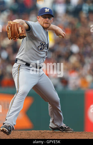 Milwaukee Brewers' Randy Wolf pitches to a Miami Marlins batter during ...