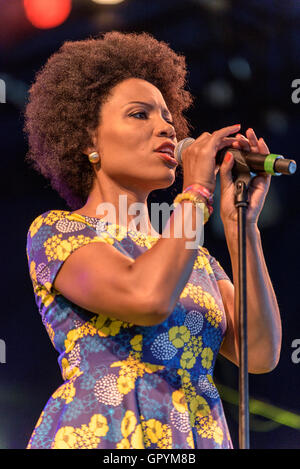 Lura performing at the WOMAD Festival, Charlton Park, Malmesbury, Wiltshire, England, July 31, 2016 Stock Photo