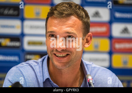 Ukraine National Team head coach Andriy Shevchenko attends press-conference Stock Photo