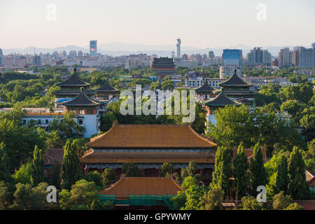 Aerial view of Forbidden City in Beijing from top of Jingshan Hill at dusk, Beijing, China Stock Photo
