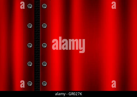 red metal background with rivet on gray metallic mesh. background and texture 3d illustration. Stock Photo