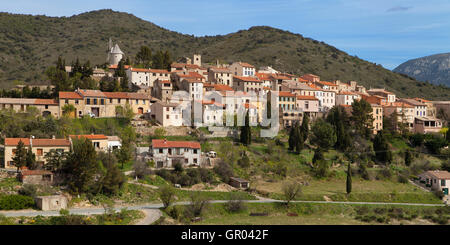 Medieval village of Cucugnan in Aude, Languedoc-Roussillon, France. Stock Photo