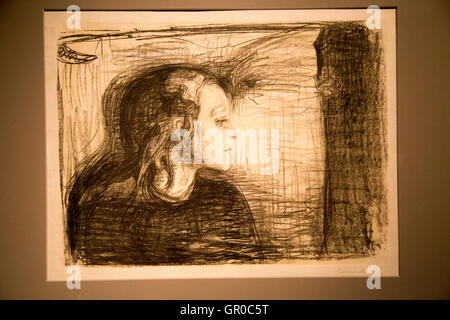 'The Sick Child 1' 1896, lithograph by Edvard Munch 1863-1944, Kode 3 art gallery Bergen, Norway Stock Photo