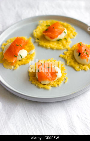 Salmon and cream cheese canapes Stock Photo