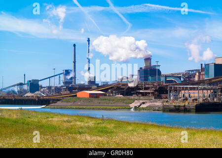 Steel making industry and North Sea Canal in IJmuiden near Amsterdam in Netherlands Stock Photo