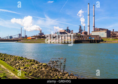 Steel making industry and North Sea Canal in IJmuiden near Amsterdam in Netherlands Stock Photo