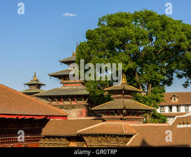 Temples and pagodas roofs at Kathmandu Durbar Square in Nepal, March 2014. Stock Photo