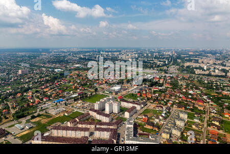 Kiev suburb aerial cityscape from airplane Stock Photo