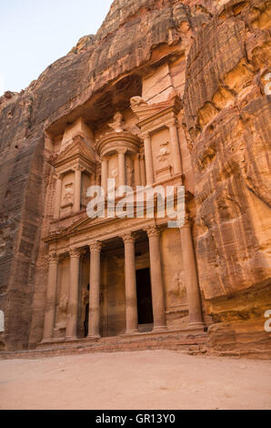The treasury or Al-Khazneh, it is the most magnificant and famous facade in Petra Jordan, Stock Photo