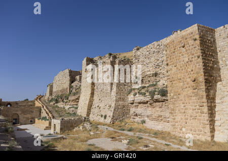 Walls of the Kerak Castle, a large crusader castle in Kerak (Al Karak) in Jordan Stock Photo