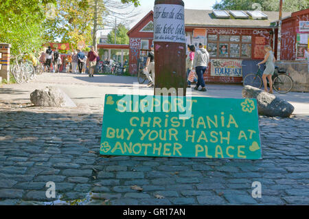 Copenhagen, Denmark. 5th September, 2016.  The entrance to Pusher Street in Freetown Christiania after the determined residents of Christiania demolished the cannabis selling booths last Friday two days after a shooting incident in which two Danish police officers were hurt. The idea is to occupy the space at Pusher Street with shops and stalls selling and producing other products such as street food, clothing, etc. Credit:  Niels Quist/Alamy Live News Stock Photo