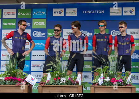 Congleton Cheshire, UK. 6th September, 2016. Team Wiggins line up at the start of Stage 3 of the 2016 Tour of Britain Credit:  Michael Buddle/Alamy Live News Stock Photo