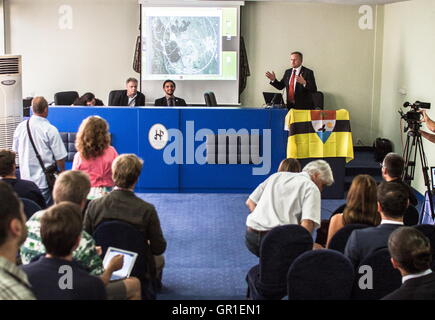 Aug 29, 2016 - Novi Sad, Serbia - Conference for the Liberland matters during a president speech in Novi Sad on August 27th. The Free Republic of Liberland, is a self-proclaimed micronation claiming a parcel of disputed land on the western bank of the Danube river, between Croatia and Serbia. (Credit Image: © David Tesinsky via ZUMA Wire) Stock Photo