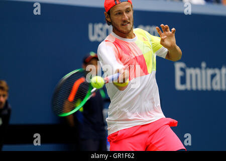 Lucas Pouille of France in action during his mens singles second round ...