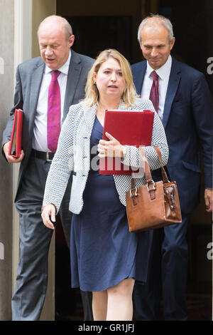 London, UK. 6th September, 2016. Secretary of State for Culture, Media and Sport Karen Bradley leads Work and Pensions Secretary Damian Green (left) and Leader of the House of Commons David Lidington (right) out of 10 Downing Street following the weekly cabinet meeting. Credit:  Paul Davey/Alamy Live News Stock Photo