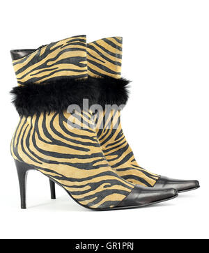 women boot with tiger stripes on white Stock Photo