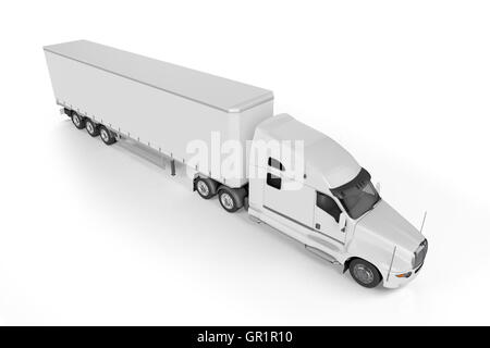 Big Truck Trailer - on white background with soft shadows. Mock up - 3D illustration, Stock Photo