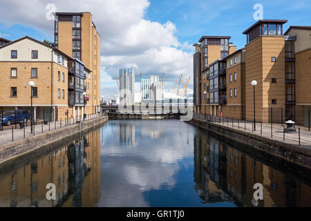 Canary Wharf housing development and the O2 Arena seen across the Thames, London England United Kingdom UK Stock Photo