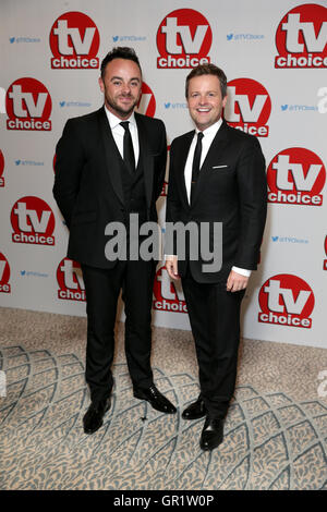 Anthony McPartlin and Declan Donnelly arriving for the TV Choice Awards 2016 held at The Dorchester Hotel, Park Lane, London. PRESS ASSOCIATION Photo. Picture date: Monday September 5, 2016. See PA story SHOWBIZ TVChoice. Photo credit should read: Daniel Leal-Olivas/PA Wire Stock Photo