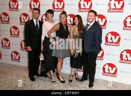 (left to right) Scott Maslen, Emma Barton, Luisa Bradshaw-White, Kacey Ainsworth and Riley Carter Millington arriving for the TV Choice Awards 2016 held at The Dorchester Hotel, Park Lane, London. PRESS ASSOCIATION Photo. Picture date: Monday September 5, 2016. See PA story SHOWBIZ TVChoice. Photo credit should read: Daniel Leal-Olivas/PA Wire Stock Photo