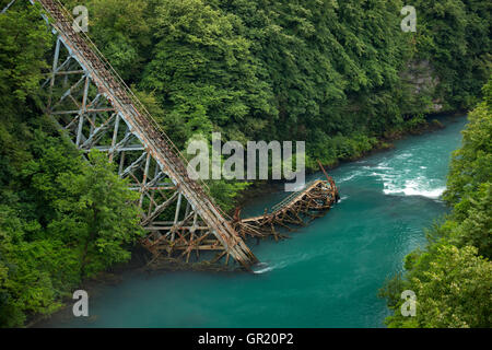 In the Jablanica area, a replica of a rail bridge destroyed at the time of the famous Neretva battle (Bosnia - Herzegovina). Stock Photo