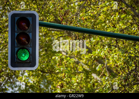 Granada, Spain - March 23, 2008 - green traffic lights in the city Stock Photo