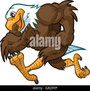 Vector cartoon clip art illustration side view of a tough but friendly and cute bald eagle mascot running. Stock Vector