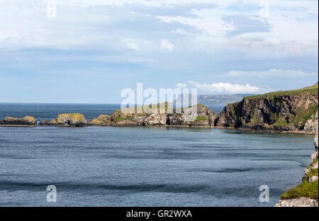 Larry Bane Bay with Rope Bridge, Ballycastle, County Antrim, Northern Ireland, United Kingdom Stock Photo