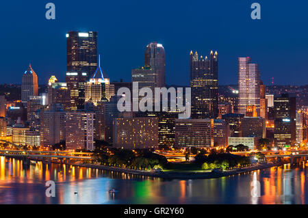 Pittsburgh skyline. Image of Pittsburgh downtown skyline at night. Stock Photo