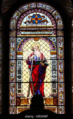 Stained-glass in Saint Stephen basilica in Budapest, Hungary Stock Photo