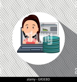 woman data base laptop Stock Vector