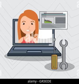 woman data base laptop Stock Vector