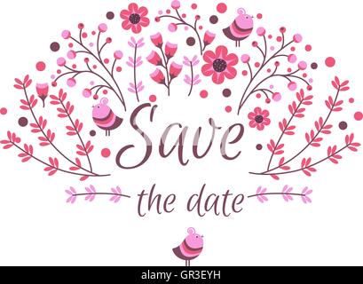 Set of vector floral frames. Cute collection of wreaths made of hand drawn leaves and flowers. Vintage set for invitations. save the date cards and other. Stock Vector