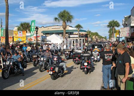 Daytona Beach Florida's Main Street during Biketoberfest, a motorcycle gathering that takes place every October. Stock Photo