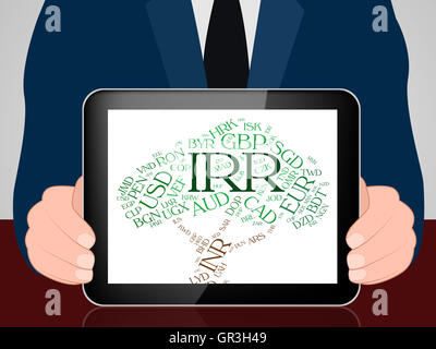 Irr Currency Indicating Iranian Rial And Banknotes Stock Photo