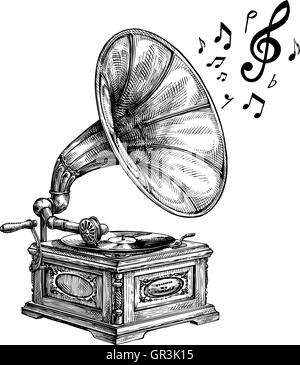 A vintagestyle handdrawn sketch of gramophone Vector Image