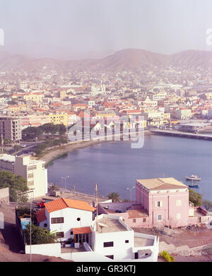 A view of the harbor in the city of Mindelo. Sao Vicente Island, Cape Verde, Africa. Stock Photo