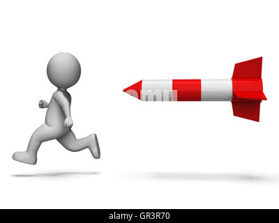 Character Missile Indicating Tight Spot And Running 3d Rendering Stock Photo