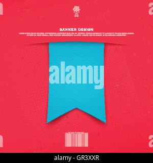blue ribbon bookmark isolated on red background. vector banner design. decorative label, festive sticker template. vector promot Stock Vector