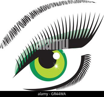 vector illustration of a green eye with long lashes Stock Vector